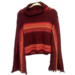 Free People Burgundy and Orange Striped Turtleneck Sweater